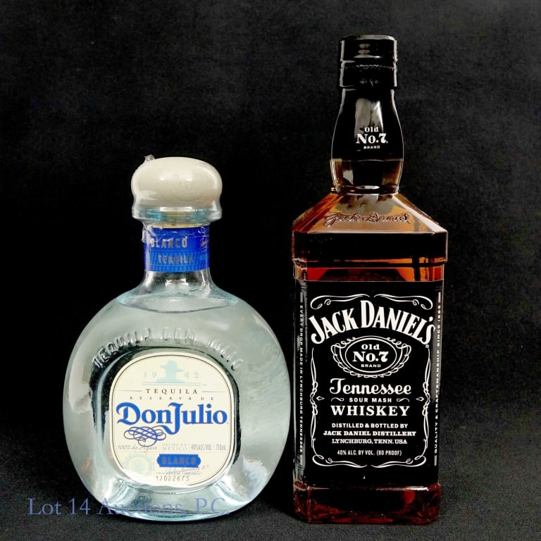 Don Julio Blanco & Jack Daniel's Old No 7: Two bottles included in this lot. The first is a bottle of Don Julio Blanco Tequila, 80 proof, 750ml. The second is a bottle of Jack Daniel's Old No 7 Tennessee Sour Mash Whiskey, 80 proof, 750ml.