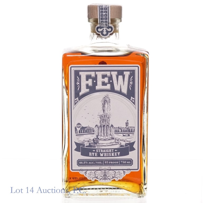 FEW (F.E.W.) Straight Rye Whiskey: FEW / F.E.W. Straight Rye Whiskey. 93 proof, 750ml.