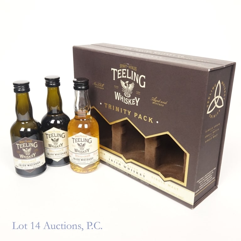 Teeling Irish Whiskey 50ml Trinity Pack: Teeling Irish Whiskey 50ml Trinity Pack Three (3) bottles, 50ml each, of Single grain, small batch and single malt Teeling Whiskey.