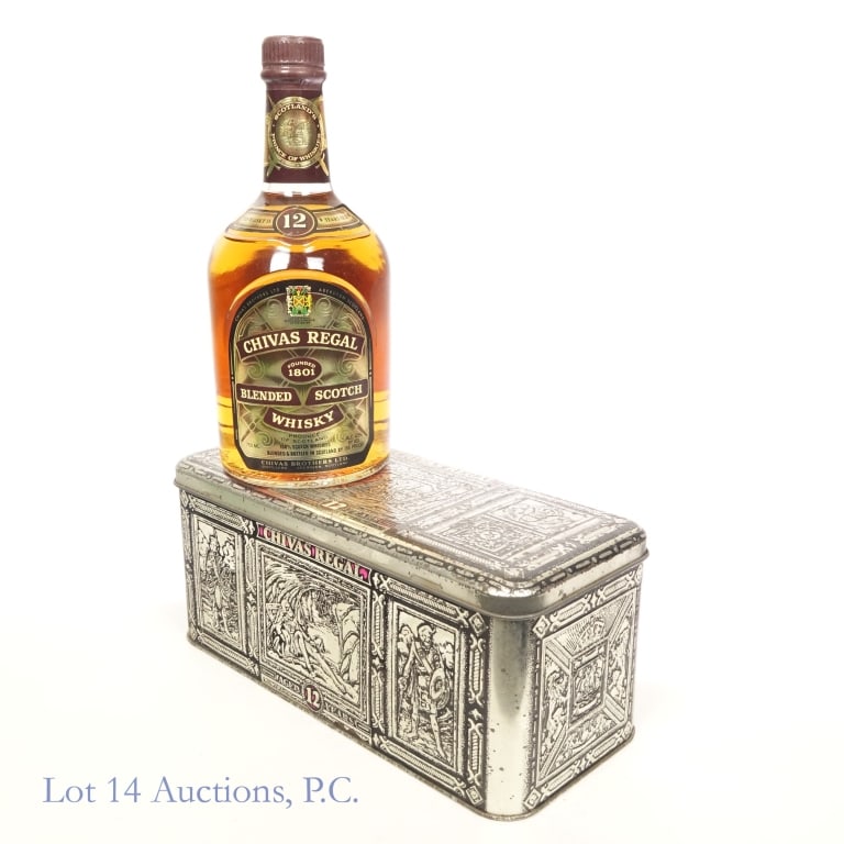 Chivas Regal 12 Year Scotch Whisky, Tin: Chivas Regal 12 year old Scotch Whisky in its original tin case. 43%abv, 750ml.