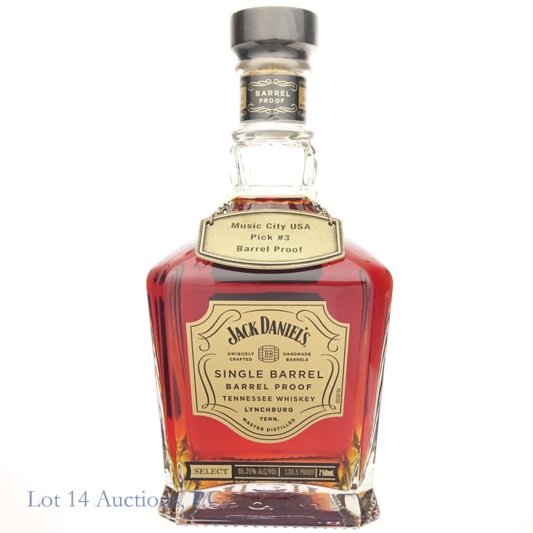 Jack Daniel's SB Barrel Proof Whiskey Pick (2024): Jack Daniel's Single Barrel Barrel Proof Tennessee Whiskey (2024), 94 Proof, 750ml. Music City USA Pick #3 Private Selection, Bottled: 07-18-24, Barrel #24-24103.