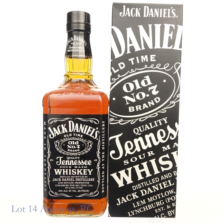 Jack Daniel's Old No. 7 Tenn Whiskey (1.75L): One bottle of Jack Daniel's Old No. 7 Brand Tennessee Whiskey. 1.75 Liters, 80 Proof. Box included. Slight peeling on back of bottle.