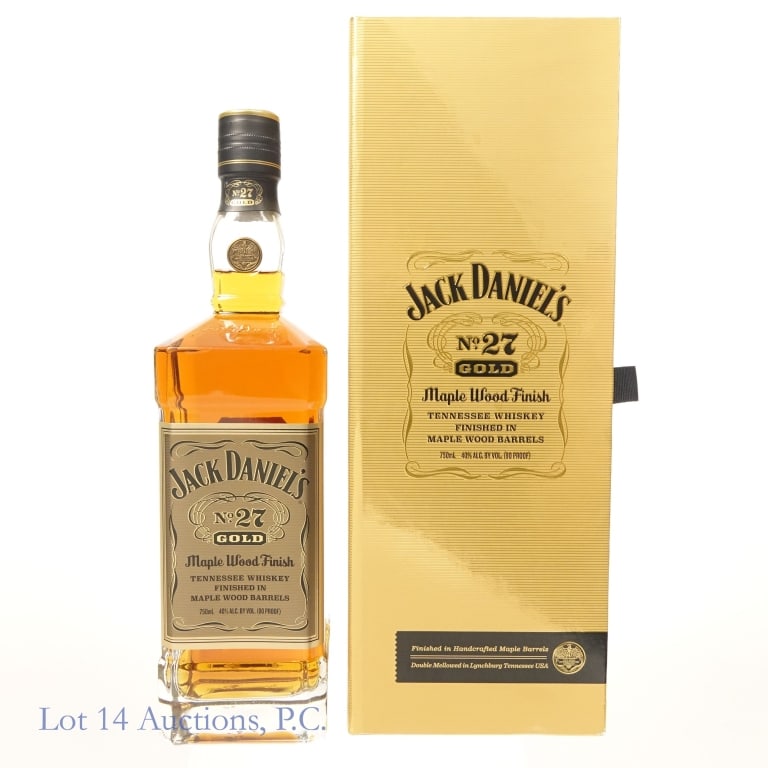 Jack Daniel's Gold Maple Wood Finish Whiskey: Jack Daniel's No. 27 Gold Maple Wood Finish Tennessee Whiskey, 80 Proof, 750 ml. Case included in good condition.