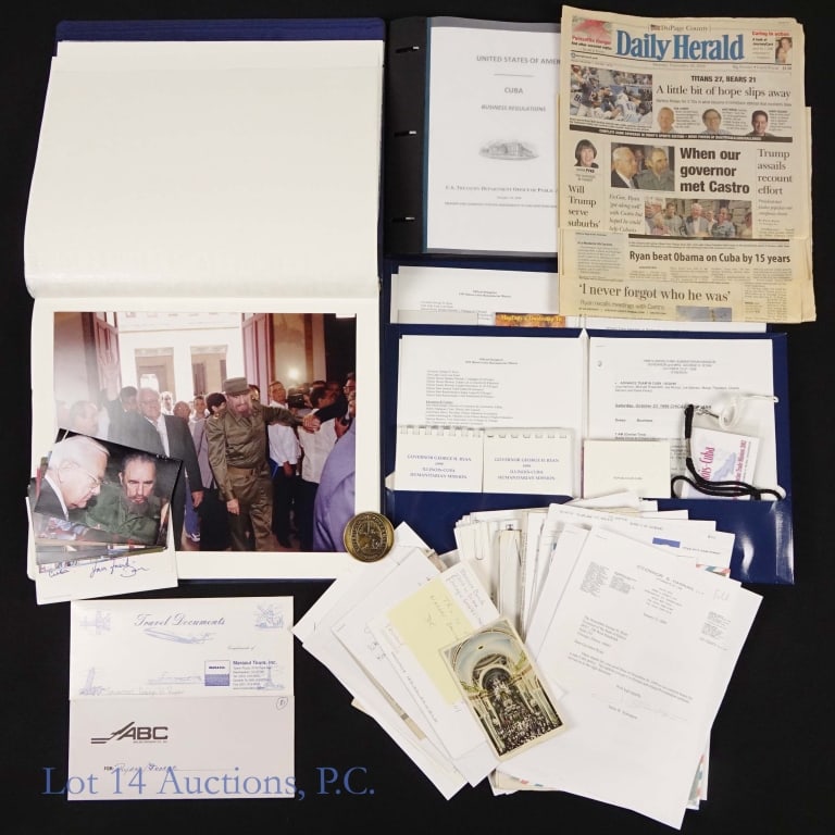 Governor George Ryan Cuba Visit Memorabilia: From the estate of George H. Ryan. Incredible collection of memorabilia from Illinois governor George H. Ryan's historic October 1999 visit to Cuba where he became the first sitting governor to visit