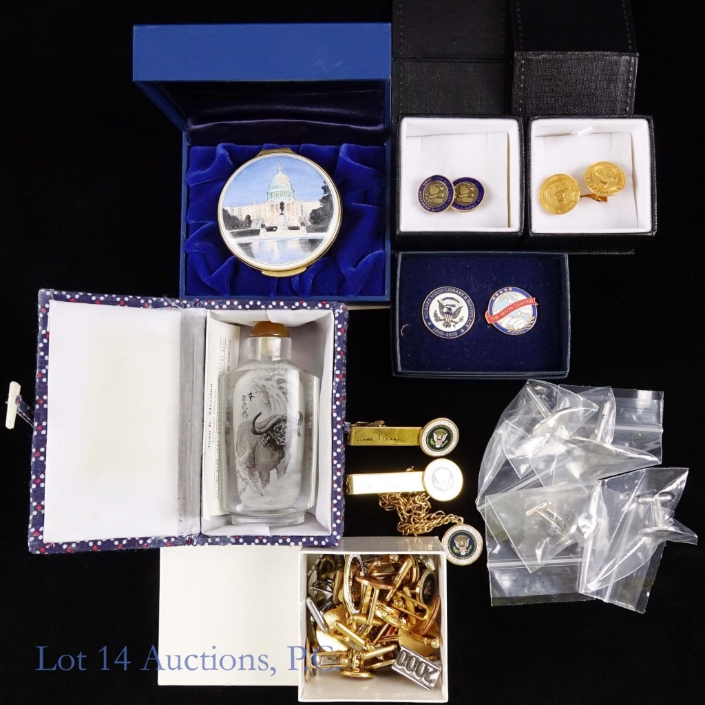 IL Gov George Ryan Cuff Links & Pins: From the estate of former Illinois Governor George Ryan, this is a large assortment of cuff links, tie clips, and related accessories he once owned. There are some sterling silver and 10k gold pieces
