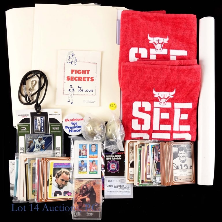 Uncle's Sports Memorabilia Collection: This is an assortment of all types of items ranging from cards to signed 8x10 photos. Among the goodies you will find 13 Topps 4 in 1 football cards from 1969 *** booklet titles Fight Secrets by Joe