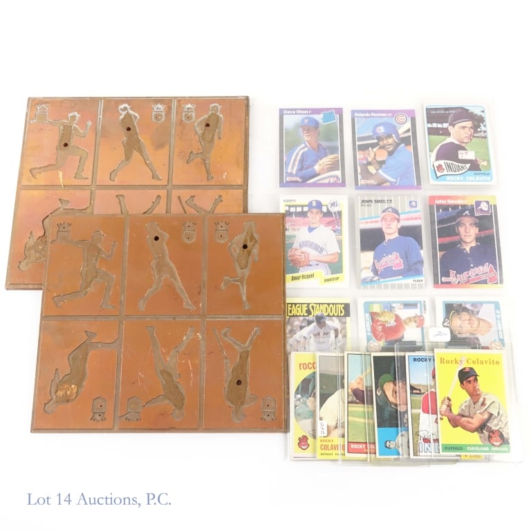 Baseball Engraving / Mold Plates, Colavito Cards: This is an interesting collection. There are two solid brass or copper engraving plates with each plate featuring six images of a baseball player. The plates measure approximately 8-5/8 inches by 8-7/