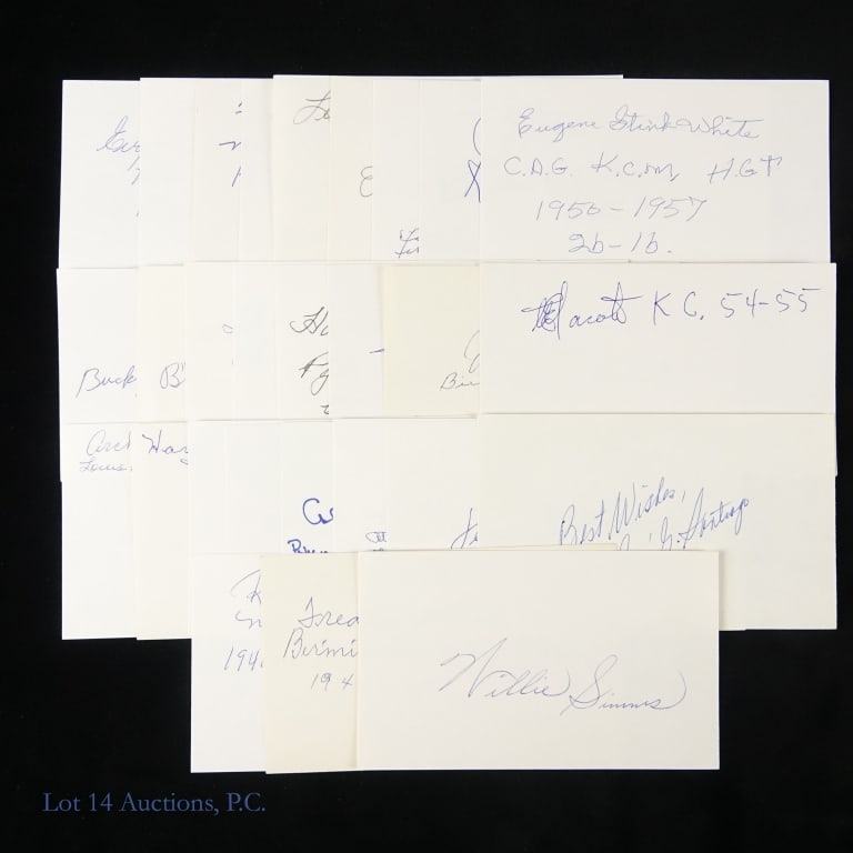 Negro League Player Autographs (28 Index Cards): Twenty-eight (28) index cards signed by former players of the Negro Leagues. Per consigner all of these autographs were obtained in person, but there are no COAs. Includes the following: Marvin Price 
