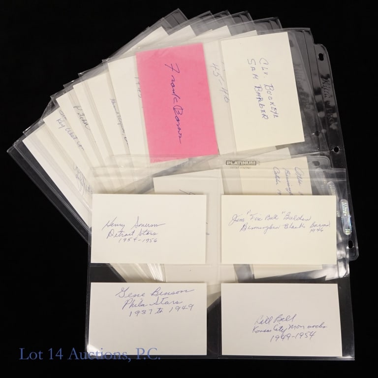 Index Cards Signed By Negro League Players (38): Thirty-eight (38) index cards that have been signed by former Negro League players. *** Per consigner all of these autographs were collected in person, but there are no COAs. *** Among the former play