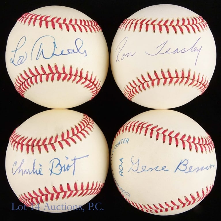 Negro League Signed Baseballs (4): *** Per the consigner, these autographs were all gathered in person. There are no COAs. *** Four (4) baseballs signed by former players of the Negro Leagues: Bobby Brown OAL baseball signed on the