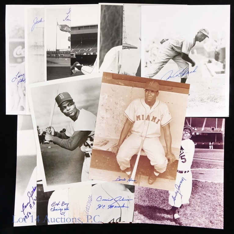 8" x 10" B&W Signed Negro League Photographs (14): *** Per the consigner, these autographs were all gathered in person. There are no COAs. *** Fourteen (14) 8" x 10" black & white photographs featuring and signed by former Negro League players, many