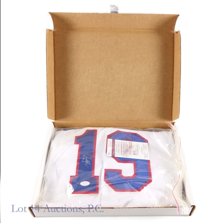Juan Gonzalez Texas Rangers Signed Jersey (JSA): Texas Rangers facsimile (no manufacturer tags noted) #19 home jersey. Juan Gonzalez has signed on the "1" on back of the jersey in what appears to be silver sharpie. JSA witness authenticated