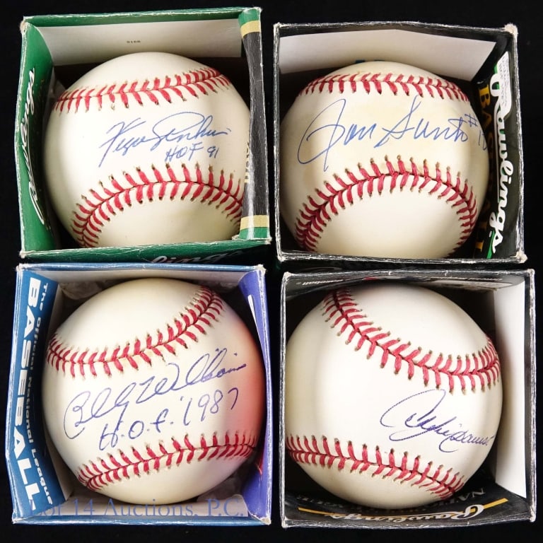 Cubs HOF Signed Baseballs (4): Four single signed baseballs each featuring a Chicago Cubs player that has been enshrined in the HOF. Players represented in this group include an ONL (Coleman) ball signed across the sweet spot by