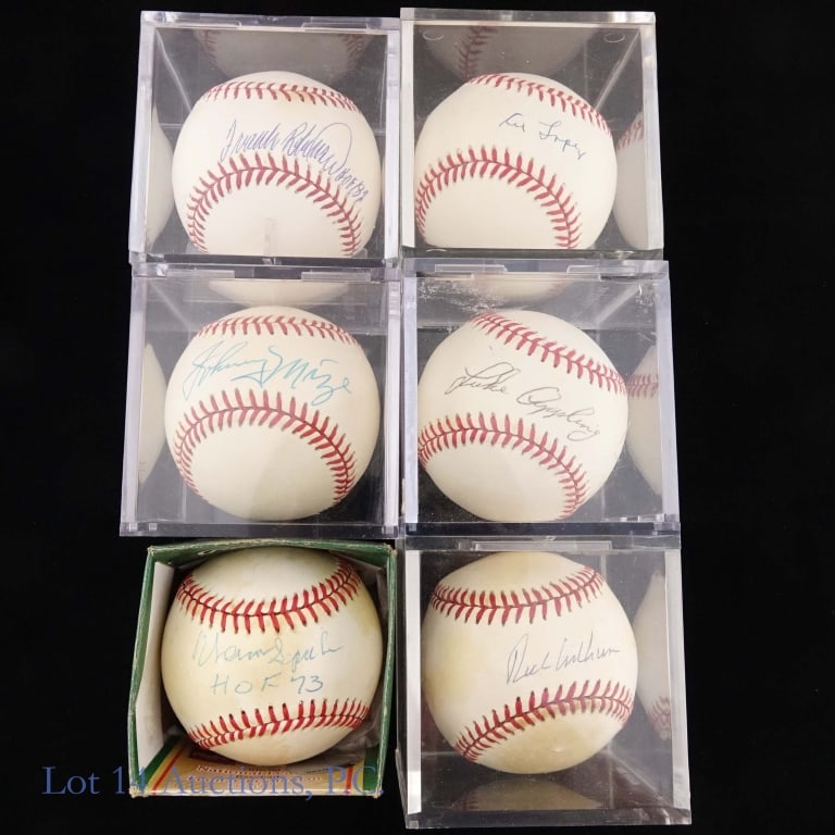 HOF Signed Baseballs (6): Six assorted single signed baseballs each containing the signature of a former player enshrined in the HOF. Players found in this group include Luke Appling on an OAL (Brown) baseball *** Al Lopez on 