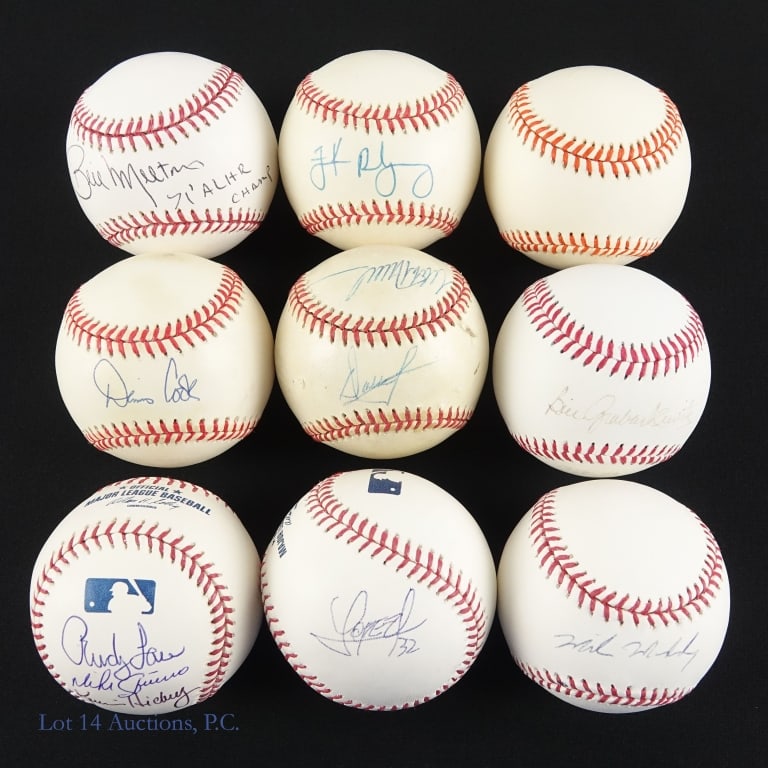 Assortment Of Signed Baseballs (9): There are a total of eight baseballs in this group. Included is an OML (Selig) baseball signed on a side panel by Noah Lopez *** OML (Selig) baseball signed across the sweet spot by Mike Maddux ***