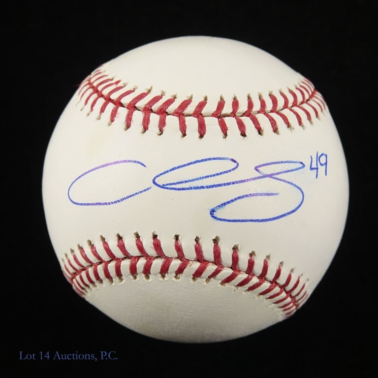 Chris Sale Signed Baseball JSA Sticker: OML (Selig) baseball signed across the sweet spot by Chris Sale. Sale signed with a blue pen. The signature presents well and the baseball has just the faintest amount of age related discoloration.