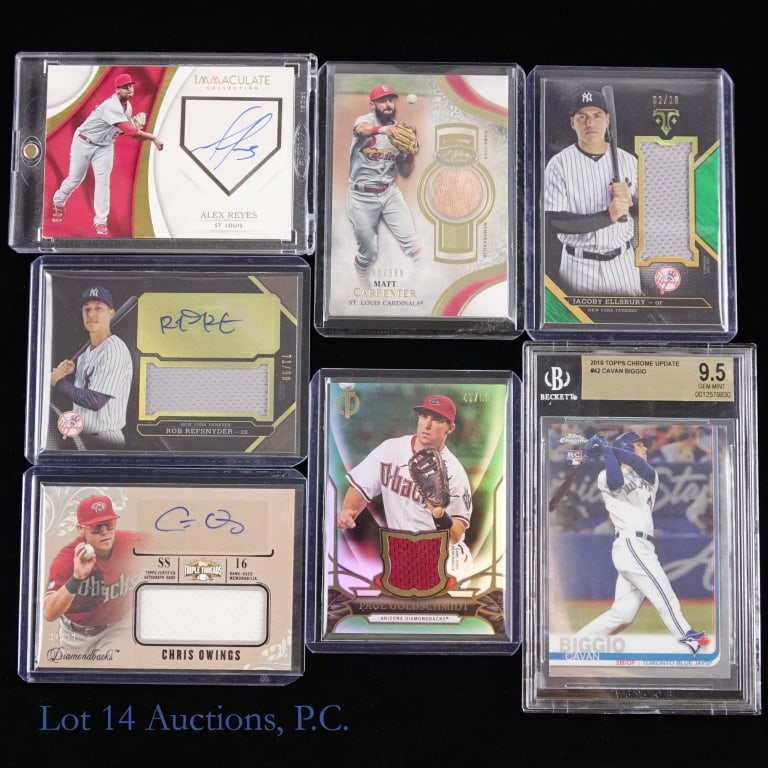 Insert (6) + Graded Baseball Cards: 2016 Topps Tribute Relic card #TR-PG Paul Goldschmidt jersey card (47/99) ***** 2014 Topps Triple Threads #UAJR-CO1 Chris Owings autograph jersey card (32/99) ***** 2016 Topps Triple Threads #UJR-JEL