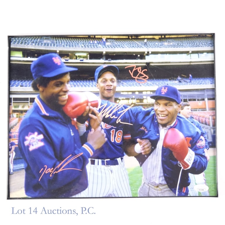 Tyson, Gooden and Strawberry Signed Photograph JSA: Framed 14" x 11" color photograph signed by Mike Tyson, Dwight Gooden, and Darryl Strawberry. JSA COA # AL72298.