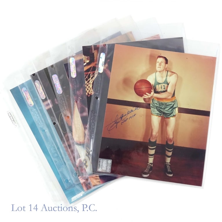Signed NBA Lakers & Warriors Photos (6): *** Per consigner, gathered in person, but no COAs *** Six (6) autographed 8" x 10" photographs featuring members of the Minneapolis - Los Angeles Lakers and San Francisco - Golden State Warriors: