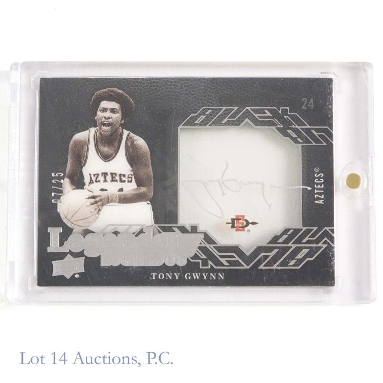 2013 UP Legendary Tony Gwynn Signatue Card: 2013 Upper Deck Legendary Lustrous Signatures Black featuring Tony Gwynn, as shown playing for the San Diego State Aztecs basketball team. #07/25. Tony Gwynn is a member of the Baseball Hall of Fame