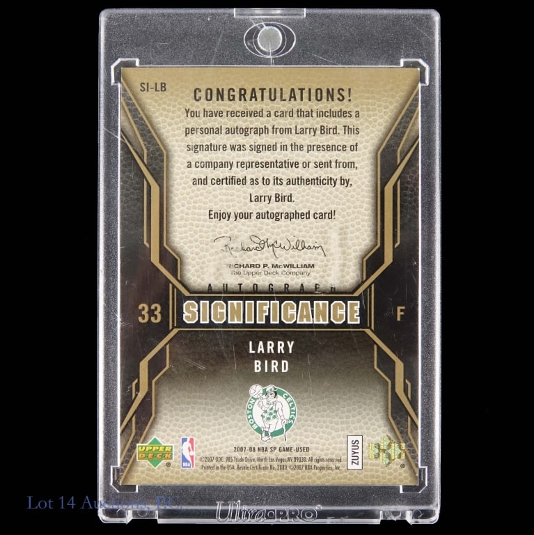 Larry Bird Signed 2007-08 Upper Deck Auto Card - 2