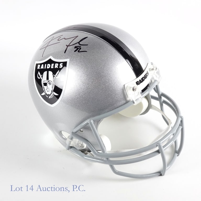Khalil Mack Signed Raiders FS Replica Helmet JSA: Khalil Mack signed Oakland Raiders Riddell speed replica full size helmet. Signed in the presence of a JSA witness 3/29/18 in Ft. Lee NJ. Original box included. JSA COA # WP846400.