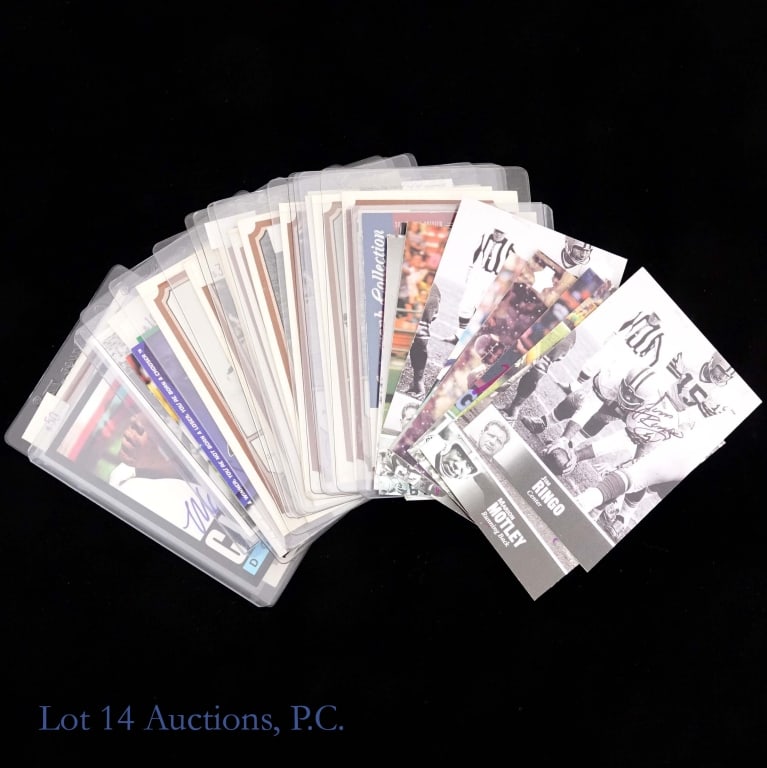 35 Signed Football Cards, HoF, Stars & More: Assortment of 35 signed football cards. This group includes a mix of HOF players, stars, and semi-stars. Players you will find in this group include Jim Ringo, Marion Motley, Charley Taylor, Mike Hayn