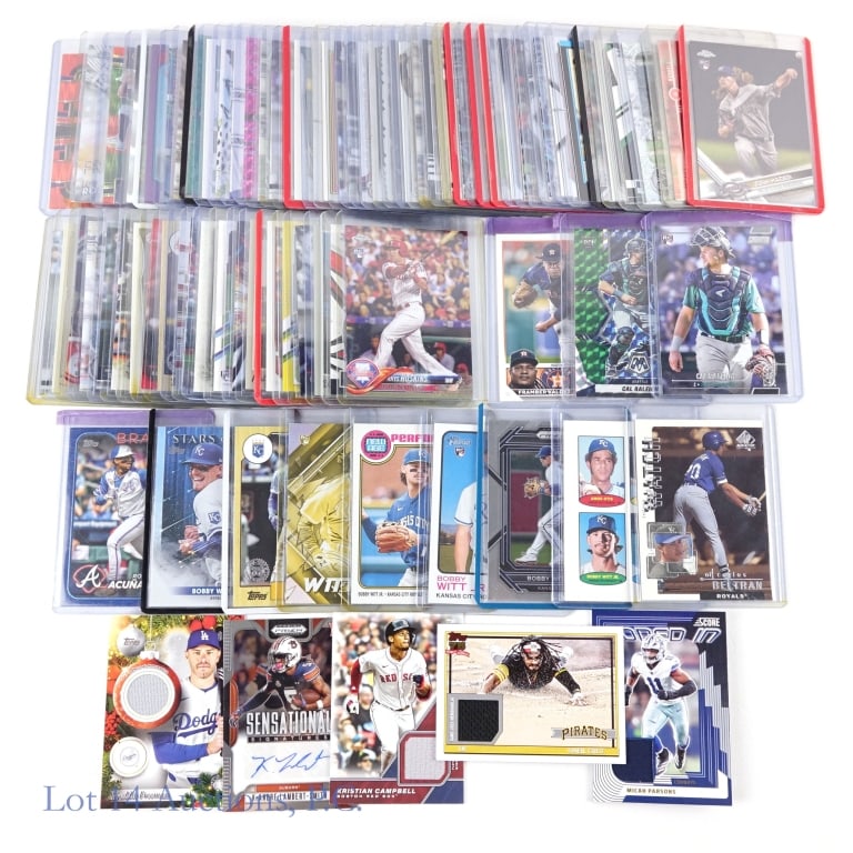 Baseball & Football Cards - Includes Insert Cards: Collection of sports trading cards: Seven (7) NFL football cards. Two are inserts: 2025 Panini Score Football cards No. ZON-MP5 Micah Parsons (jersey card) *** 2025 Panini Prizm Draft Picks No. SS-KLS