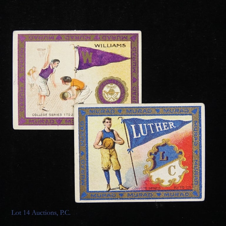 T51 Murad Cigarettes College Series Basketball (2): Cataloged as T51, Murad Cigarette College Series cards were a series of college and sports cards issued between 1909 and 1911. This is a group of two basketball cards that are generally considered to 