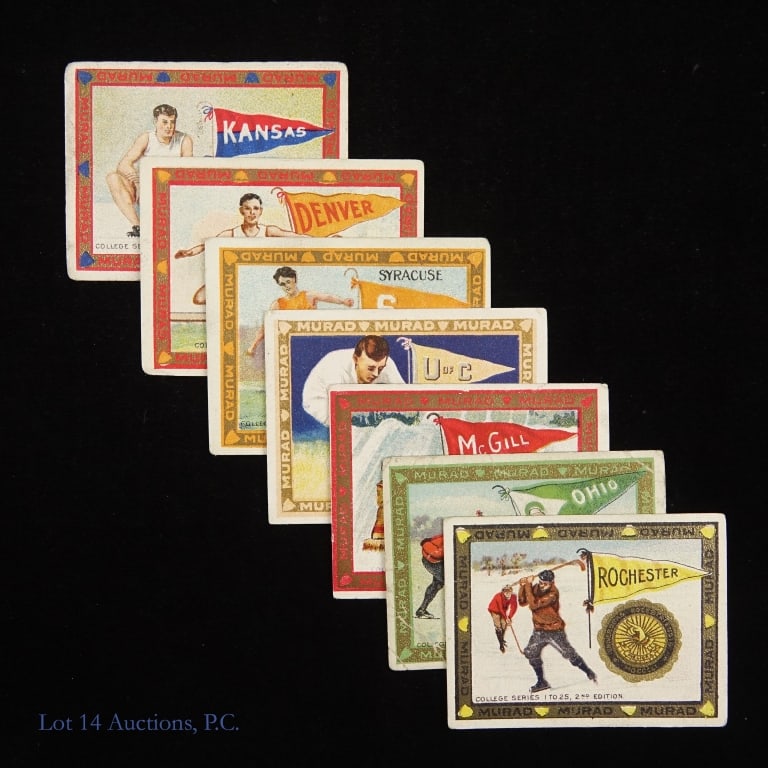 T51 Murad Cigarette College Sports Cards (7): Cataloged as T51, Murad Cigarette College Series cards were a series of college and sports cards issued between 1909 and 1911. Nice group of seven cards from the Murad Cigarette College Series