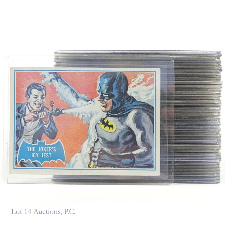 1966 Complete Batman Blue Bat Puzzle Cards (44): 1966 Complete Batman Blue Bat Puzzle Cards (44). A complete set of 1966 Batman Blue Bat, puzzle cards #1-44. All items stored in toploaders with penny sleeves. Upon cursory inspection, items appear in