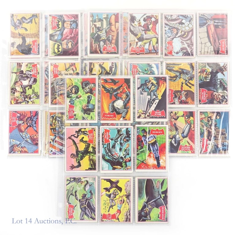 1966 Complete Batman Red Bat Puzzle Cards (44: 1966 Complete Batman Red Bat Puzzle Cards (44). A complete set of 1966 Batman Red Bat, puzzle cards #1-44. Items stored in sheets. Cards all grade by DeansCards.com mainly as 1.5's. See photos for mor