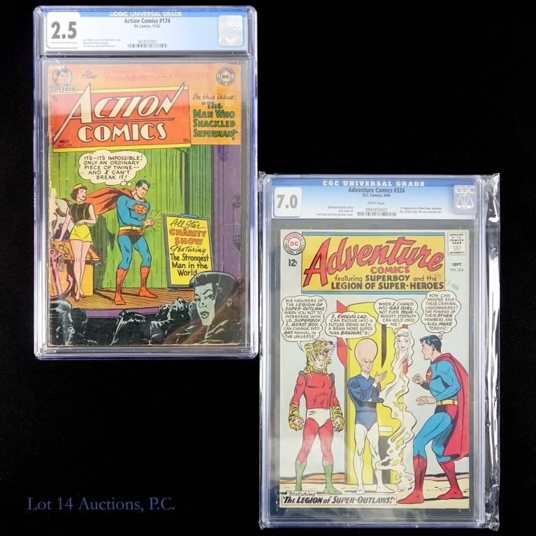 CGC, Adventure Comics #324, Key DC (2): CGC, Adventure Comics #324, Key DC (2). Two (2) GCG graded DC comic books including a Key Issue. Adventure Comics #324, CGC 7.0, White Pages, #0993450002; Key - First appearances of Duplicate Boy, Evo