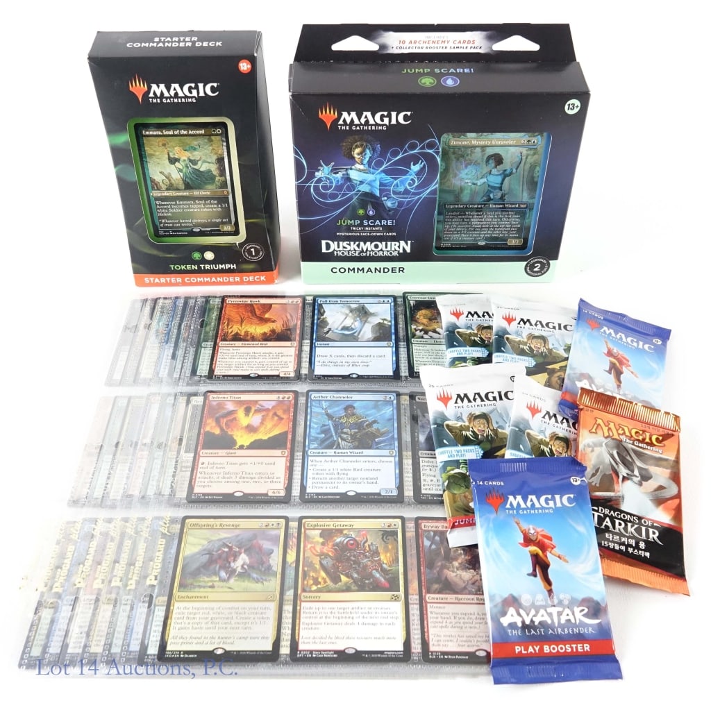 Magic The Gathering Boosters, Decks & Cards (+350): Magic The Gathering (MTG) Boosters, Decks & Cards , All Decks & Boosters Factory Sealed (+350 total). Includes: Duskmourn House of Horror Commander Deck (100 Card Deck, 10 New Cards), Token Triumph St
