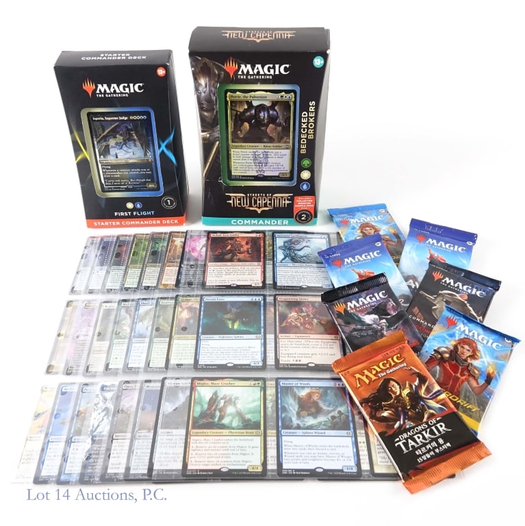 Magic The Gathering Boosters, Decks & Cards (+350): Magic The Gathering (MTG) Boosters, Decks & Cards , All Decks & Boosters Factory Sealed (+350 total). Includes: Streets of New Capenna Bedecked Brokers Commander Deck (100 Card Deck, 15 New Cards), Fi