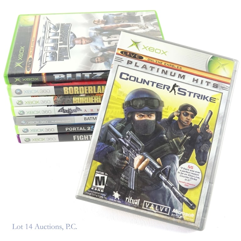 XBox And XBox 360 Games CIB (2+6): Two (2) Microsoft XBox games in original boxes with manuals - Counter Strike and Blitz The League *** Six (6) Microsoft XBox 360 games in original boxes with manuals - Borderlands, Borderlands 2,