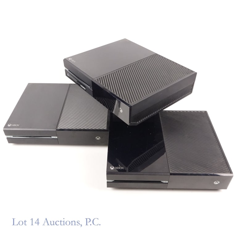 XBox One Consoles (3) T+W*: Three (3) XBox One consoles Model 1540. Tested and working per consigner. *Controllers, AC adapters, AV cables or accessories not included.