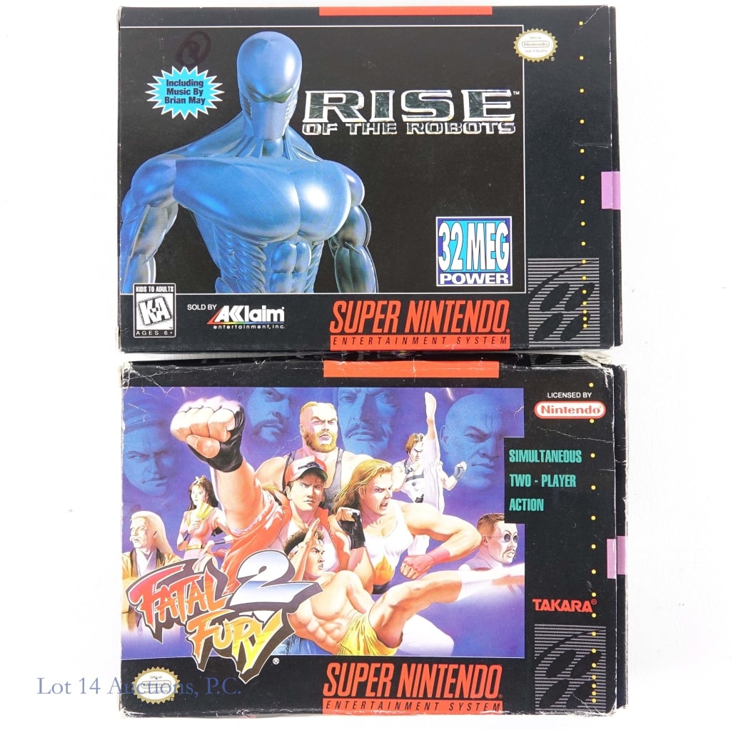 Super Nintendo SNES Games In Original Boxes (2): Two (2) Super Nintendo Entertainment System SNES games in original boxes - Rise Of The Robots (WITH Manual) and Fatal Fury 2 (NO Manual).
