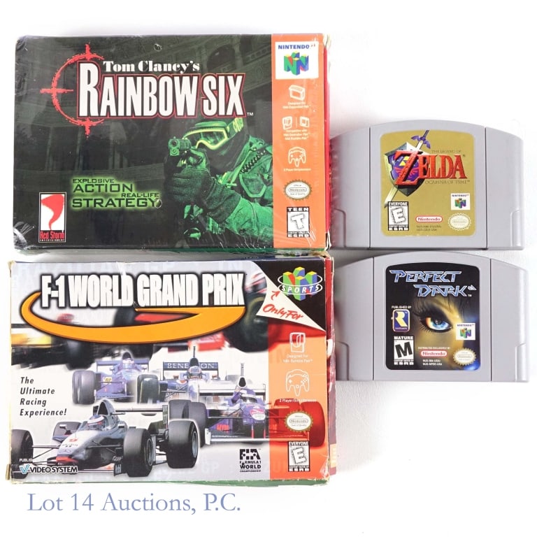 Nintendo 64 N64 Games (2 In Boxes + 2): Two Nintendo 6 N64 games in original boxes - F-1 World Grand Prix Includes manual) and Tom Clancy's Rainbow Six *** Two (2) Nintendo 64 N64 game cartridges - The Legend Of Zelda Ocarina Of Time and