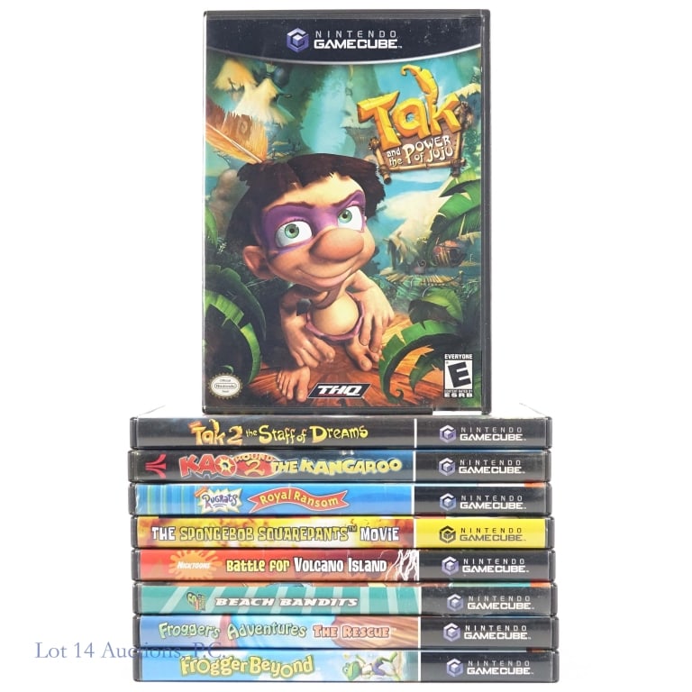 Nintendo GameCube Games CIB (9): Nine (9) Nintendo GameCube games in original cases with manuals - The Spongebob Squarepants Movie, Tak And The Power Of Juju, Tak 2 The Staff Of Dreams, Kao Round 2 The Kangaroo, Rugrats Royal