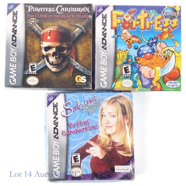 Factory Sealed Nintendo GBA Games (3): Three (3) factory sealed Nintendo Game Boy Advance GBA games - Pirates Of The Caribbean The Curse Of The Black Pearl, Fortress, and Sabrina The Teenage Witch Potion Commotion.