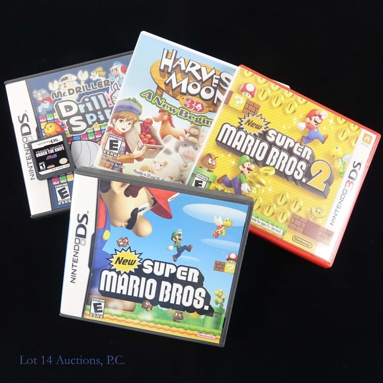 Nintendo DS & 3DS Games CIB (2+1+2): Two (2) Nintendo DS games in original boxes with manuals - Drill Spirits and New Super Mario Bros. *** Nintendo DS Trauma Center Under The Knife game cartridge *** Two (2) Nintendo 3DS games in origin