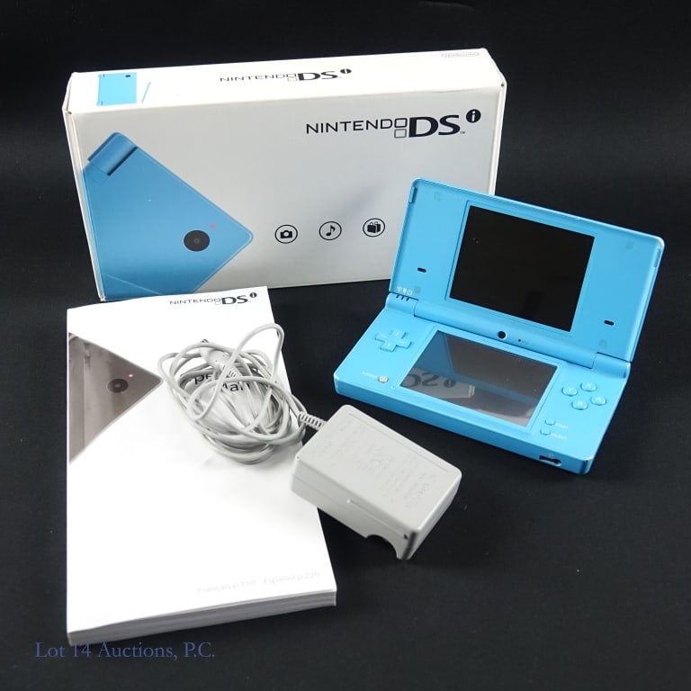 Nintendo DSi Blue Console CIB T+W: Nintendo DSi blue console with original Nintendo charger and manuals in box. Tested and working per consigner. Bottom left and right corners slightly dented. Stylus missing. Serial# ****** 129. Box se
