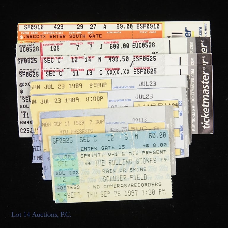 Rolling Stones & The Who Ticket Stubs (8): Eight assorted ticket stubs from various Rolling Stones and The Who concerts. Among the Rolling Stones ticket stubs there is one from Sep 11, 1989, one from Sep 25, 1997, one Sep 10, 2005, one from