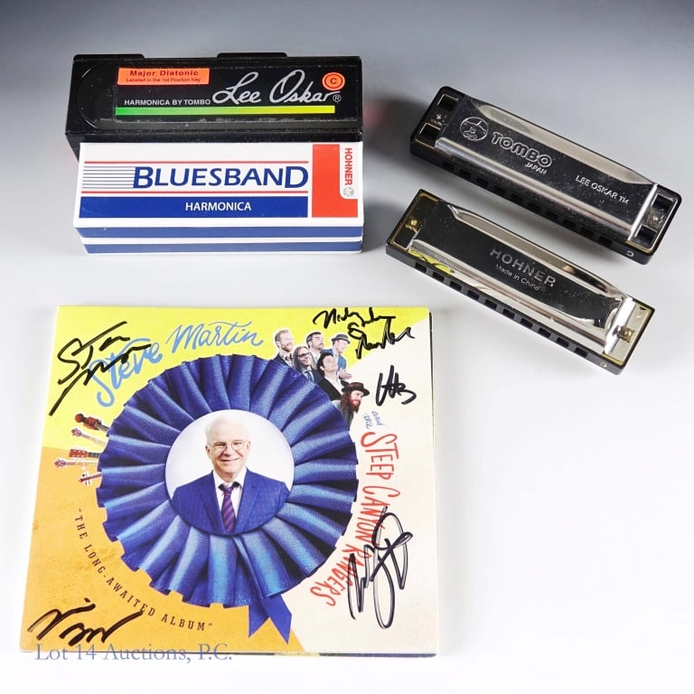 Steve Martin SCR Signed CD Tombo Hohner Harmonicas: Steve Martin And The Steep Canyon Rangers - The Long - Awaited Album CD. Signed by Steve Martin and the band members. No COA *** Lee Oskar "C" harmonica by Tombo. Original plastic box included ***
