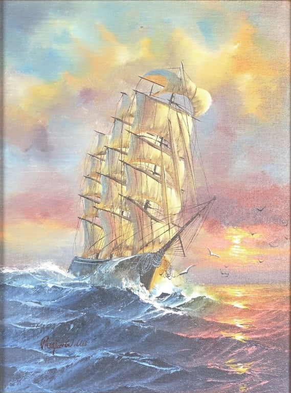 Preston Willis Clipper Ship Oil Painting (1 of 5)