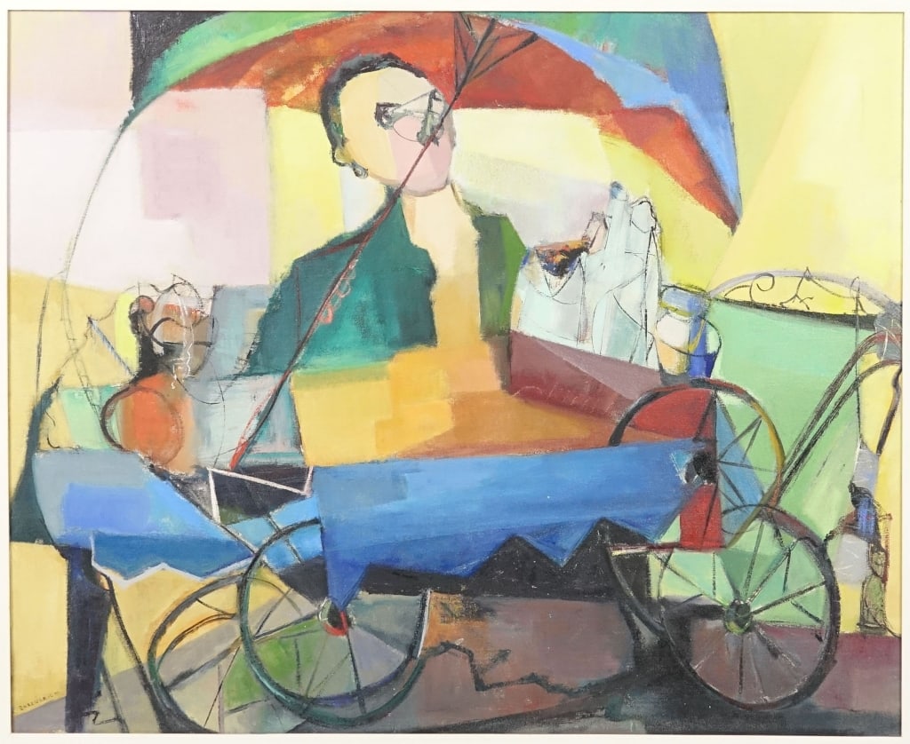 Emma Ehrenreich "Lemonade" Mixed Media Painting: LOCAL PICKUP OR THIRD PARTY SHIPPING ONLY. Large mixed media abstract painting by 20th century artist Emma Ehrenreich, titled "Lemonade". Has not been examined outside of frame but appears to be in ve