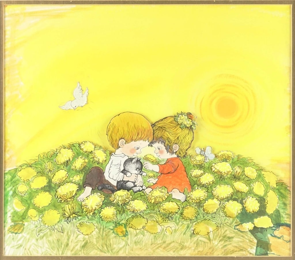 Susan Perl Original Illustration: Original art by children's illustrator Susan Perl, framed and matted. Frame measures approximately 18.5 x 18.5".