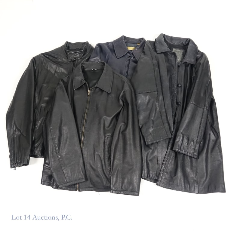 Leather Jackets, DKNY, Donna Karan etc. (4): Leather Jackets, DKNY, Donna Karan etc. (4) . Collection of four (4) stylish leather jackets. DKNY: Black leather; Size M; Chest - 17"; Waist - 20"; Shoulders - 18"; Sleeves - 25". Donna Karan Signatu