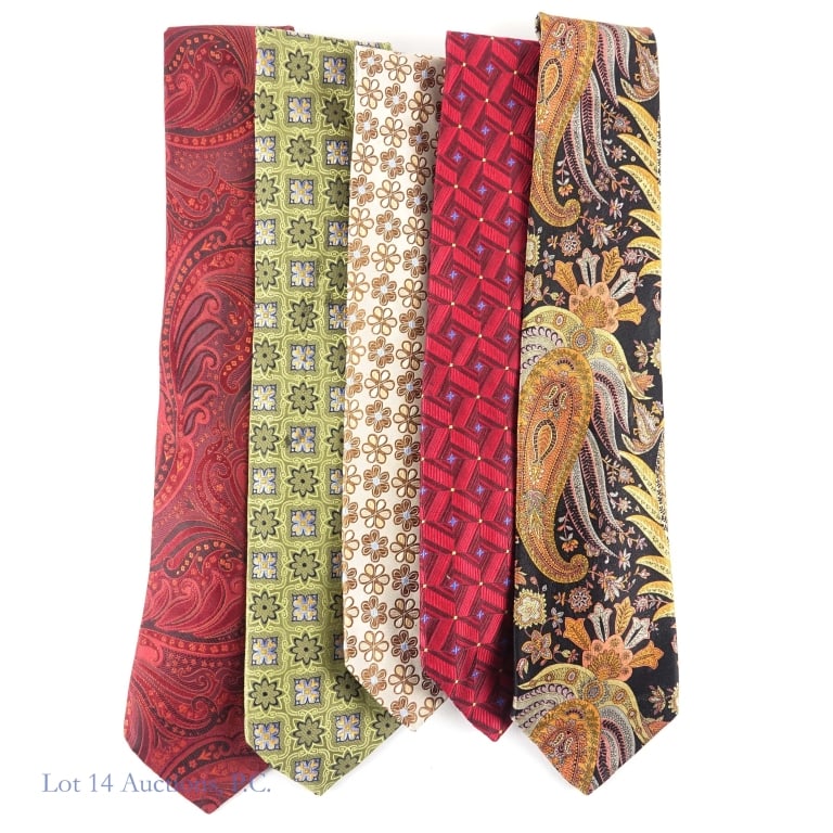 Robert Talbott Neckties (5): Robert Talbott Neckties (5). Collection of five (5) Robert Talbott neckties. Items appear well maintained. See photos for more details on condition and content. There may be wear and tear not visible